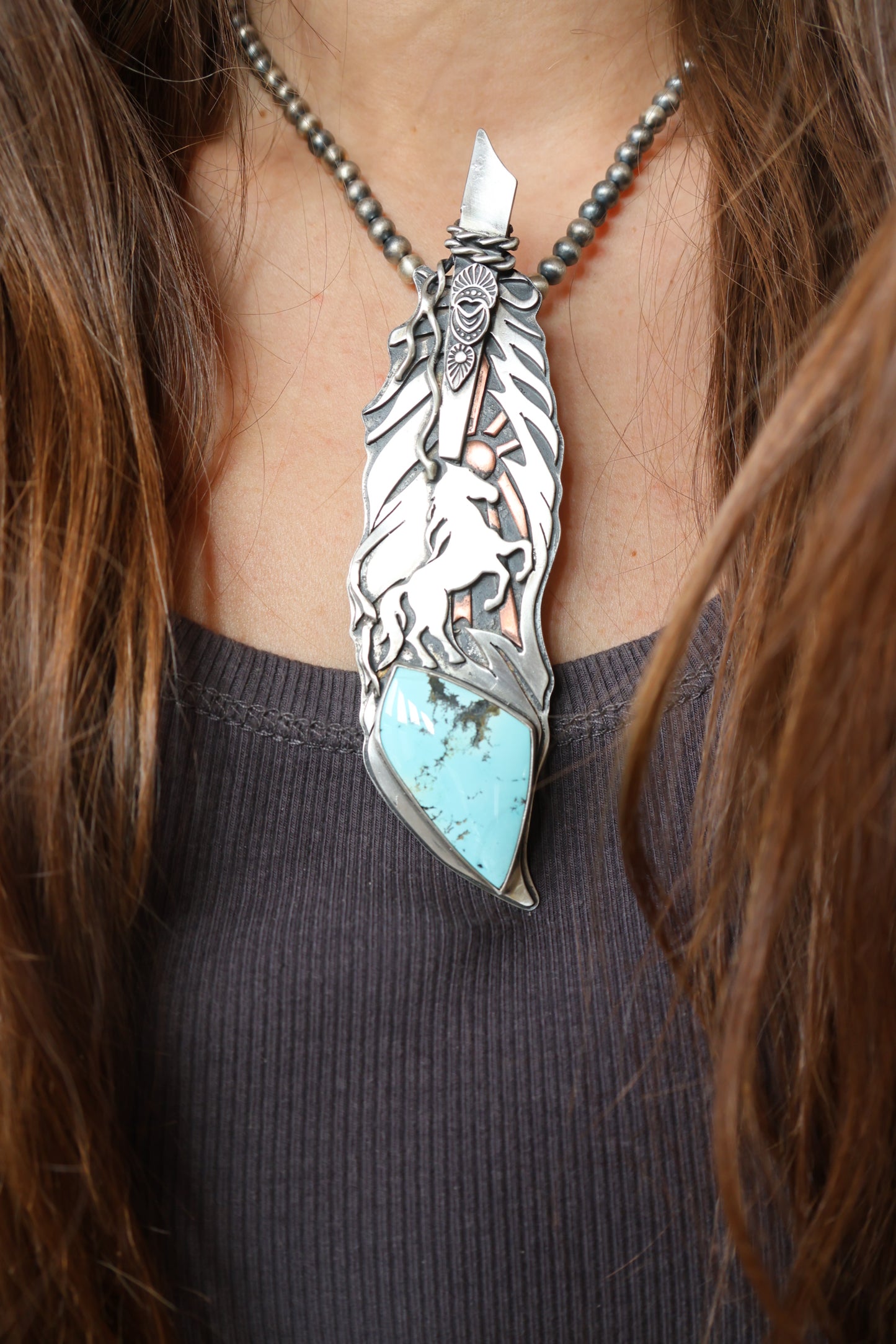 Feather • Battle Mountain Blue Gem Turquoise Pendant
