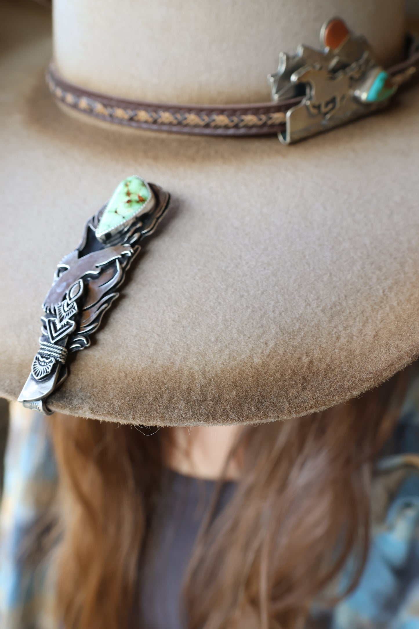 Feather Hat Brim Slider with Royston Turquoise