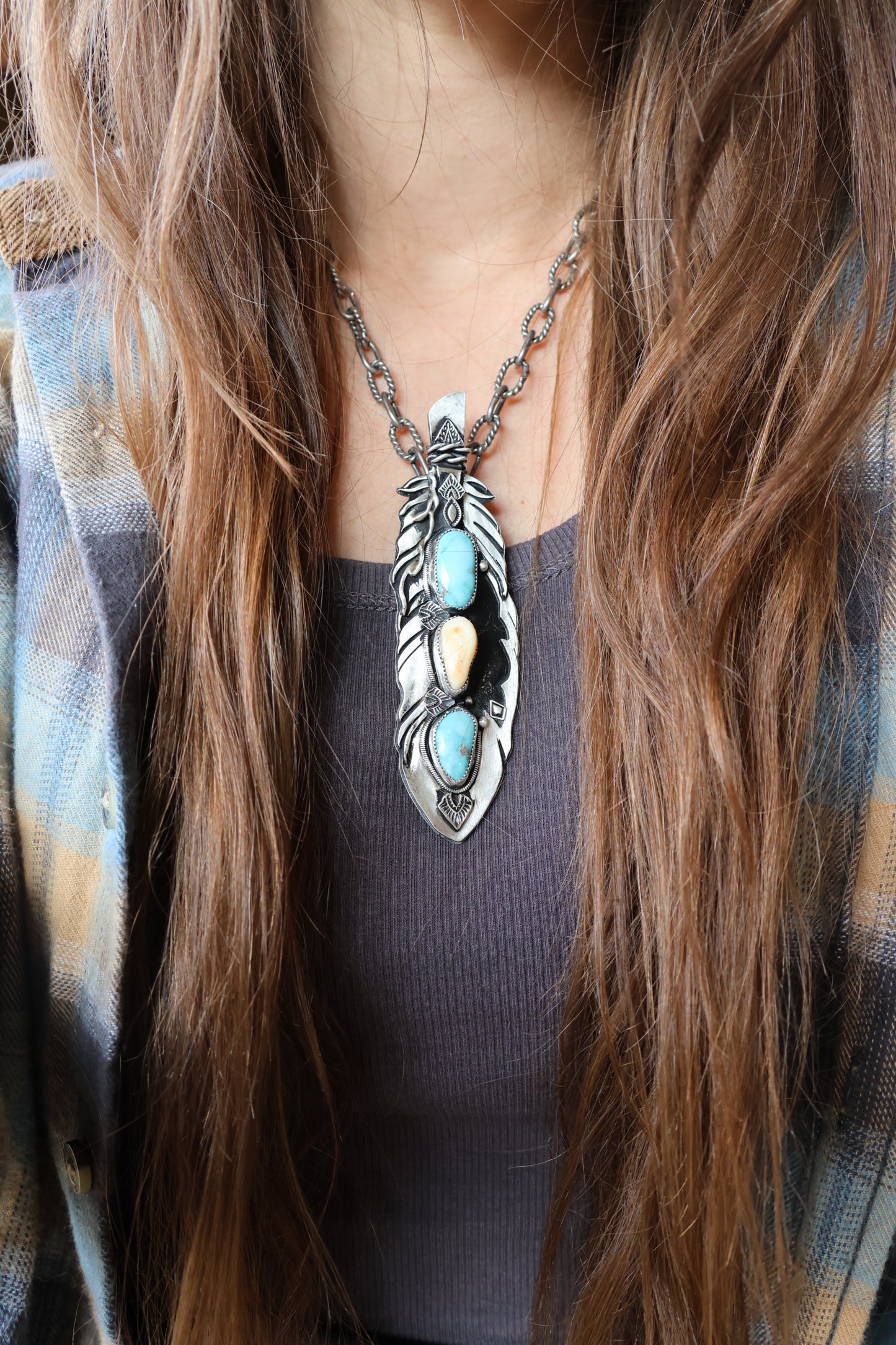 Feather • Elk Ivory and Valley Blue Turquoise Pendant