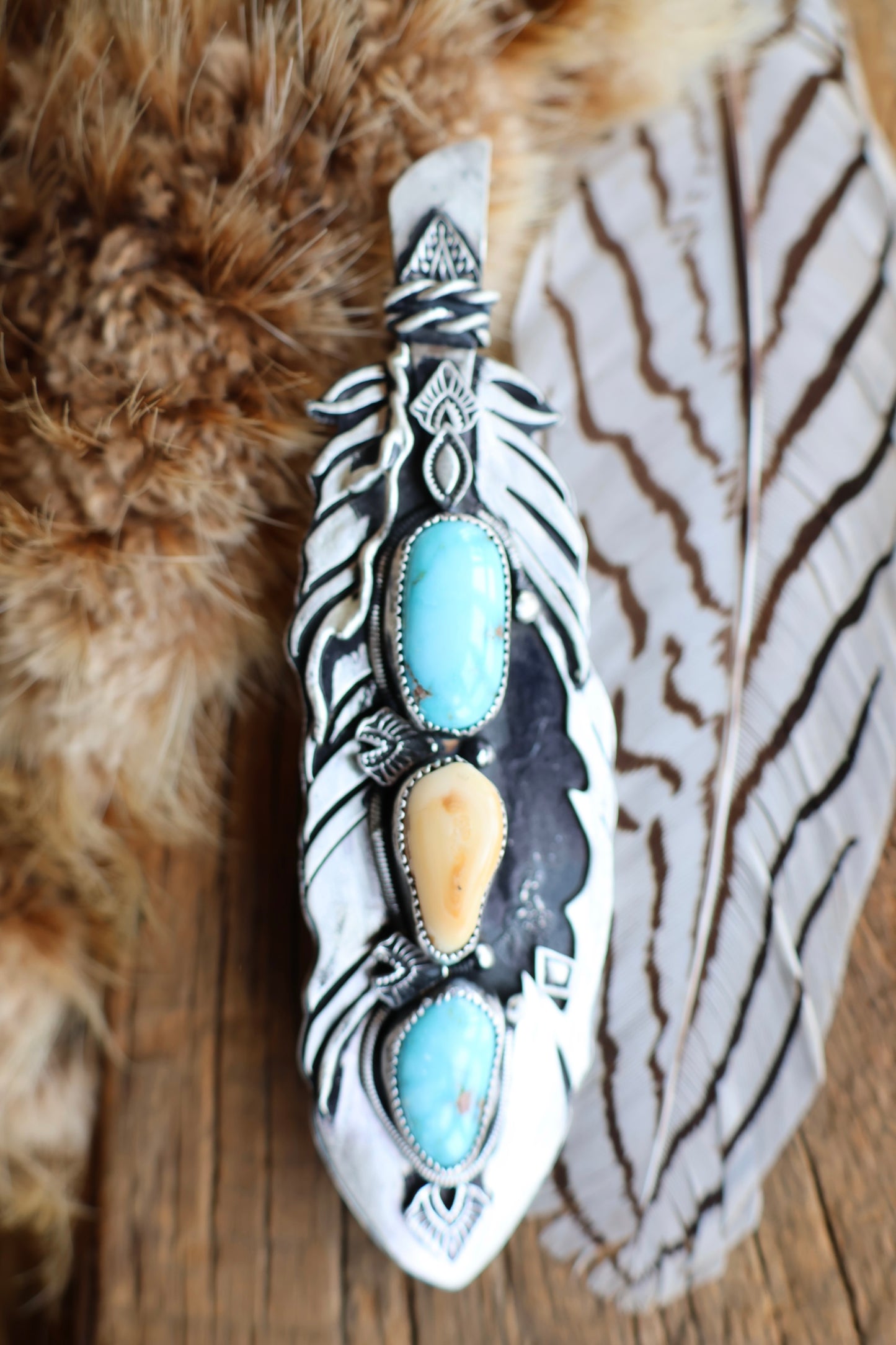 Feather • Elk Ivory and Valley Blue Turquoise Pendant