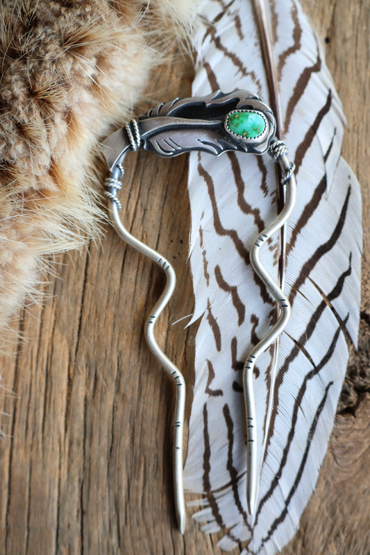 Feather Hair Fork with Sonoran Gold Turquoise