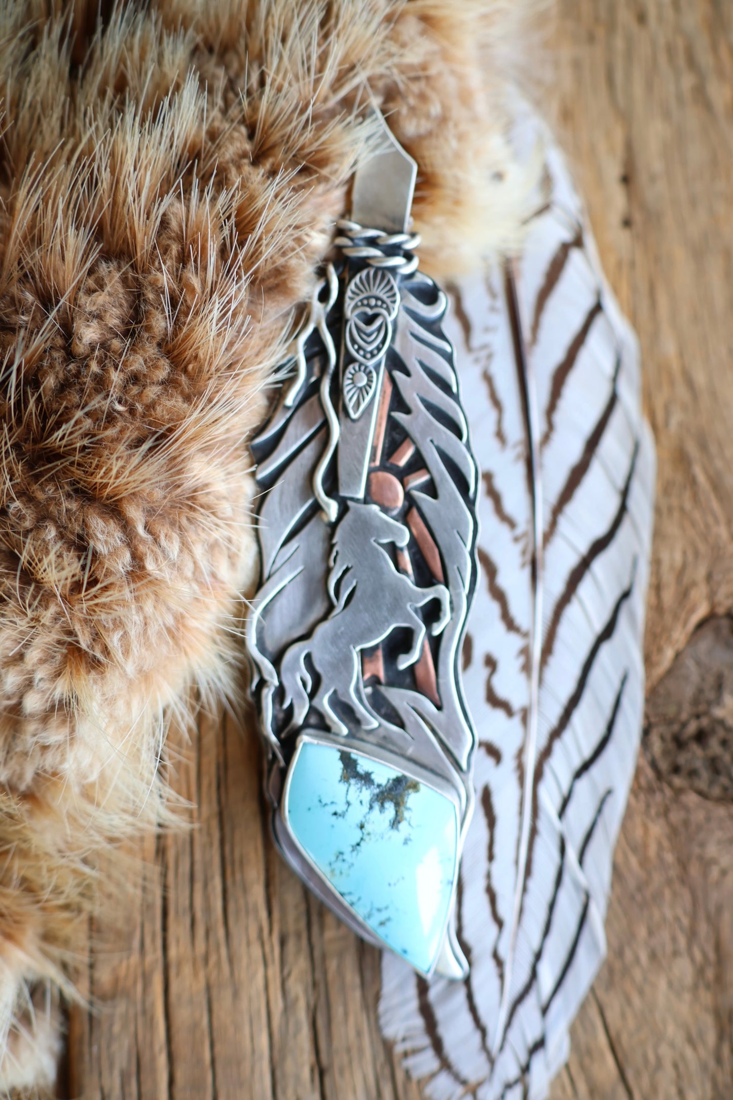 Feather • Battle Mountain Blue Gem Turquoise Pendant