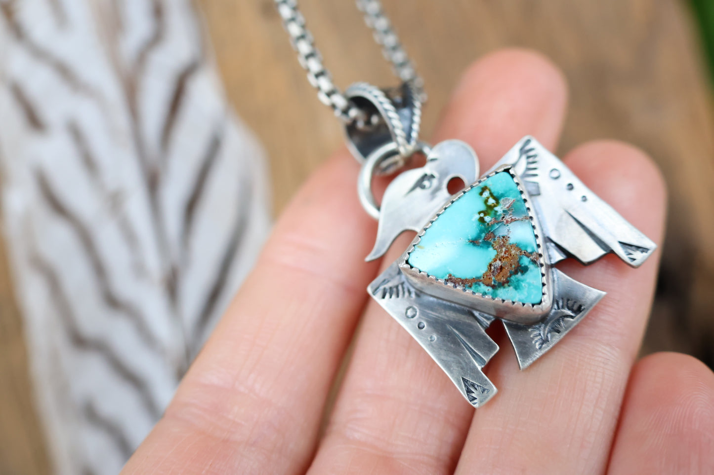 Thunderbird pendant with Fox Turquoise