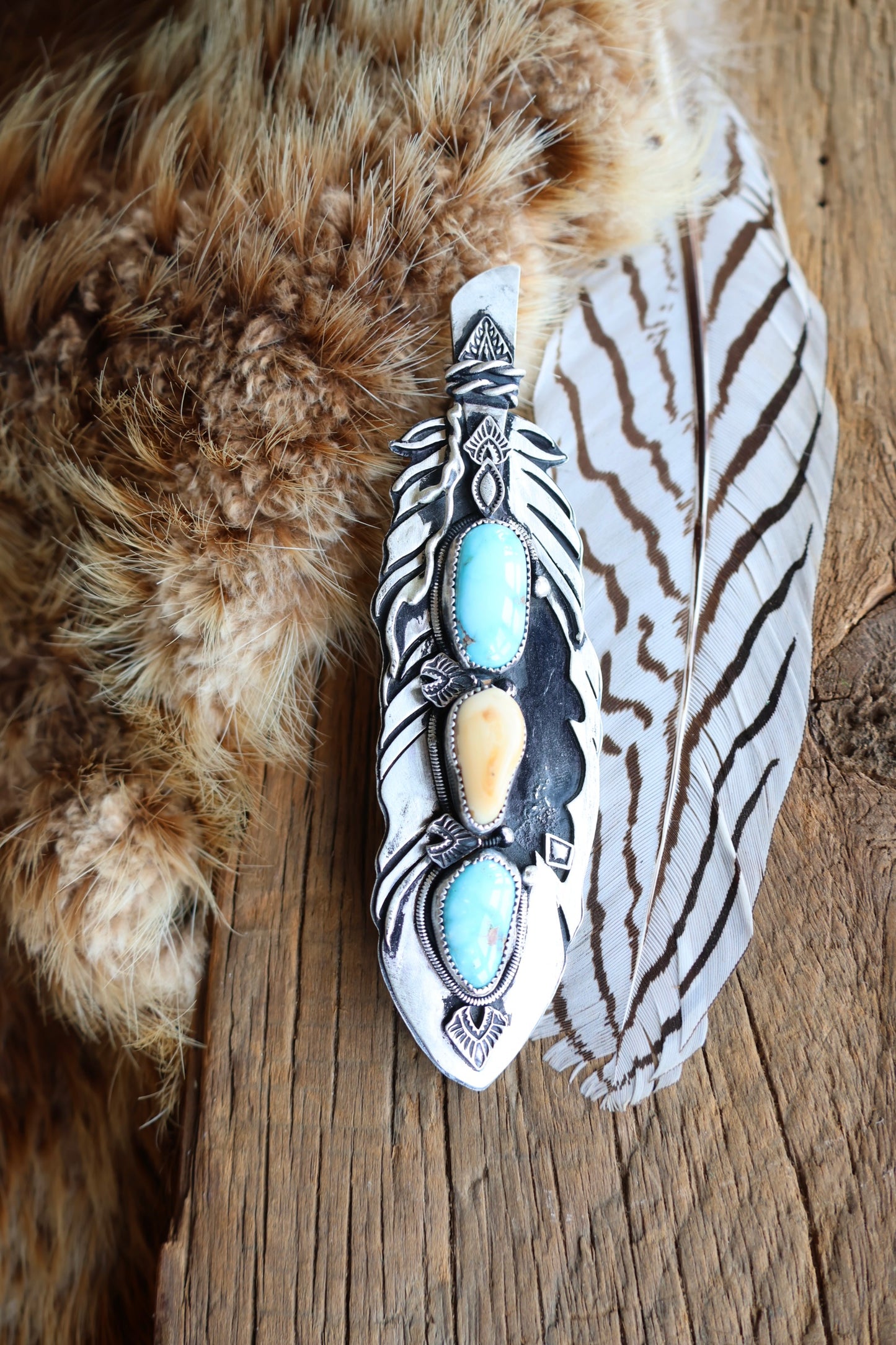 Feather • Elk Ivory and Valley Blue Turquoise Pendant