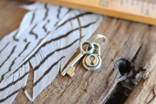Lock and key charm sterling silver