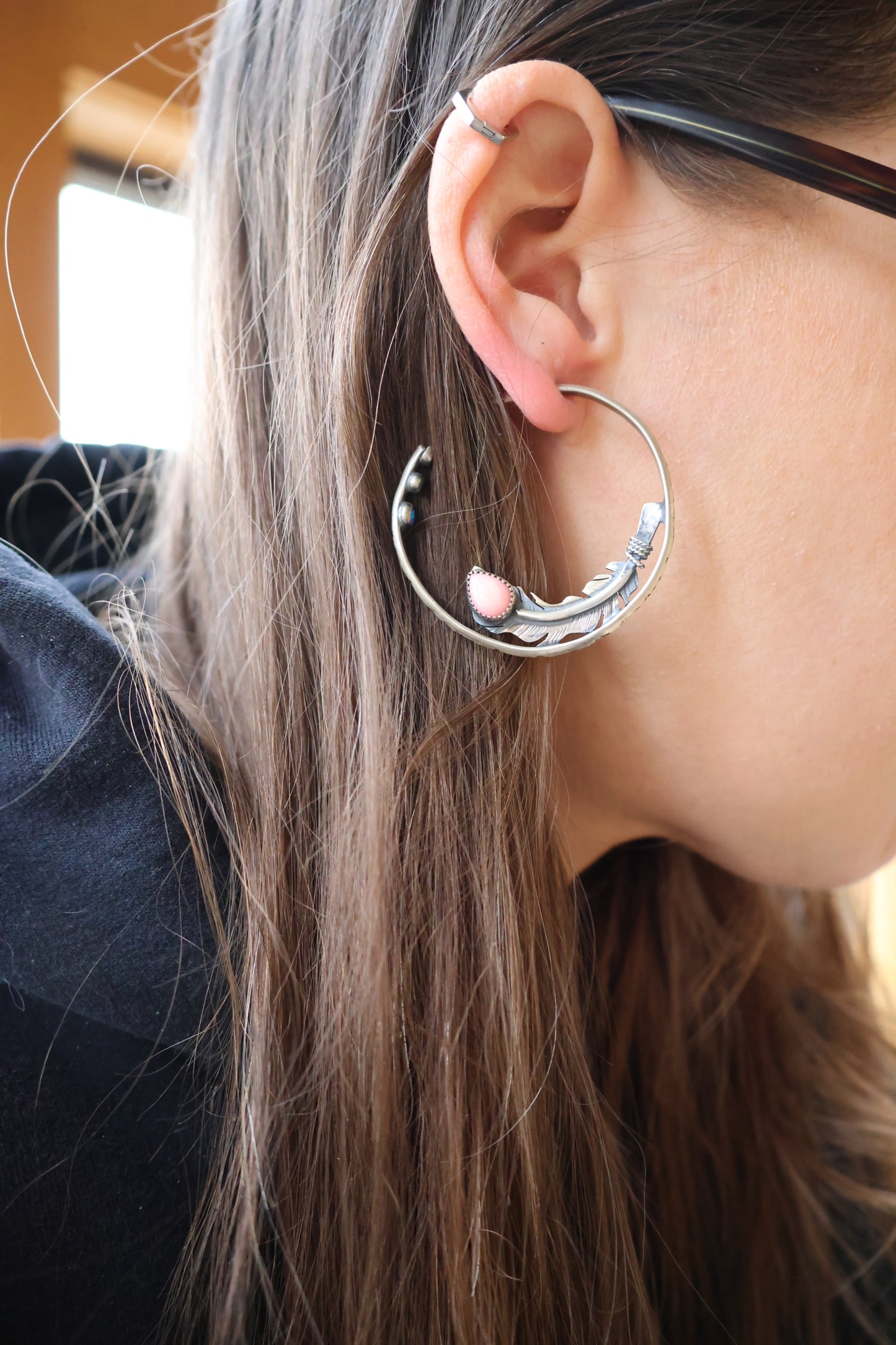 Feather hoops with Queen conch