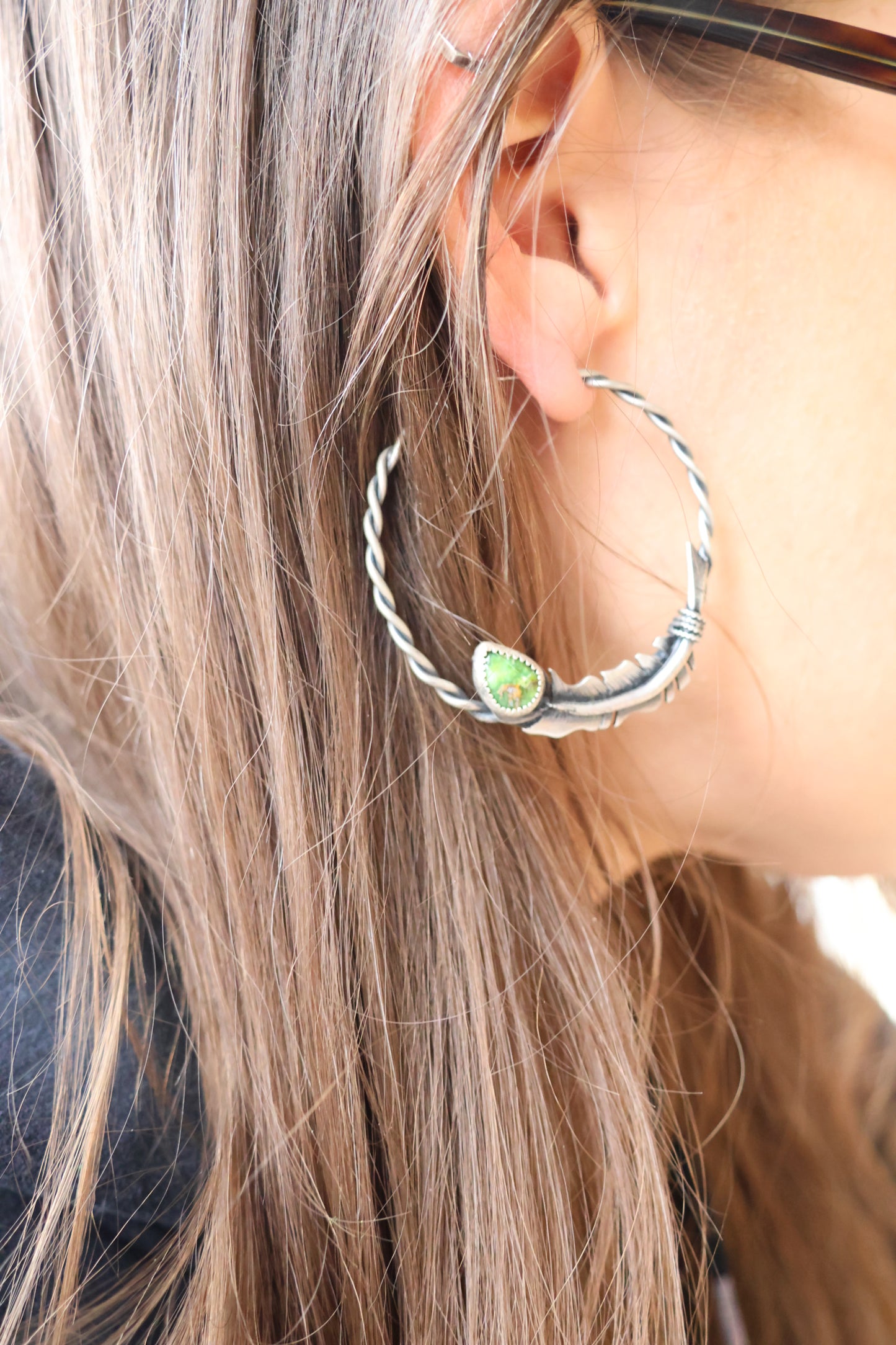 Feather hoops with Sonoran Gold turquoise