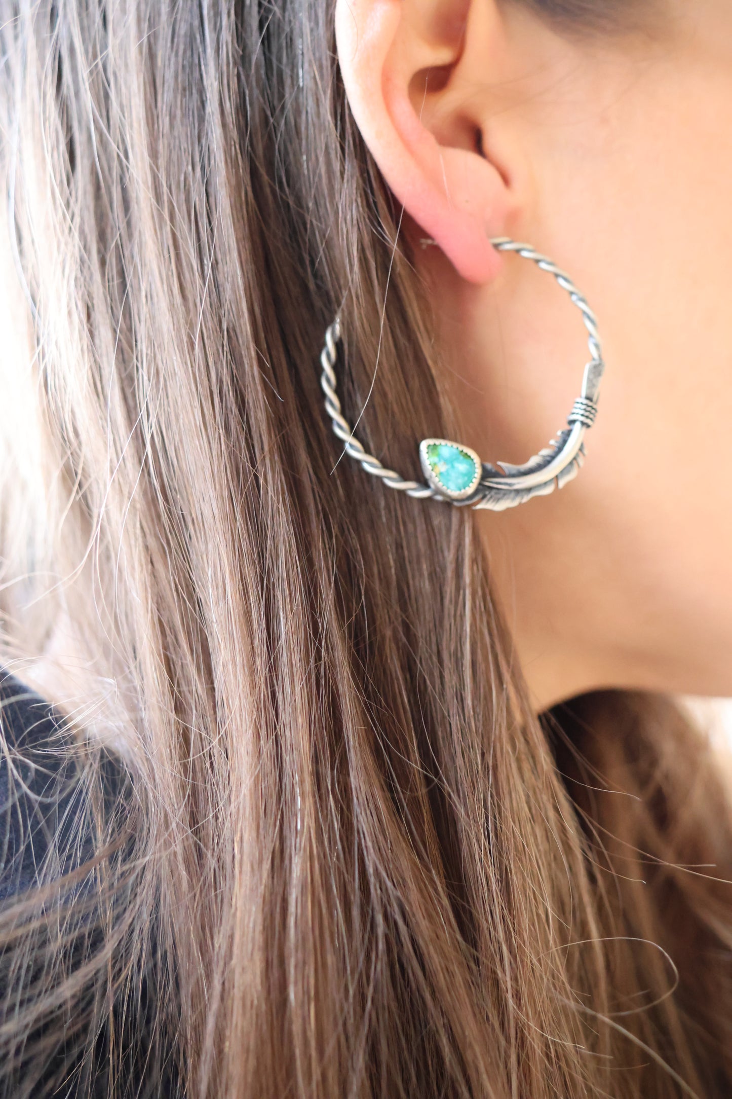 Feather hoops with Sonoran Gold turquoise