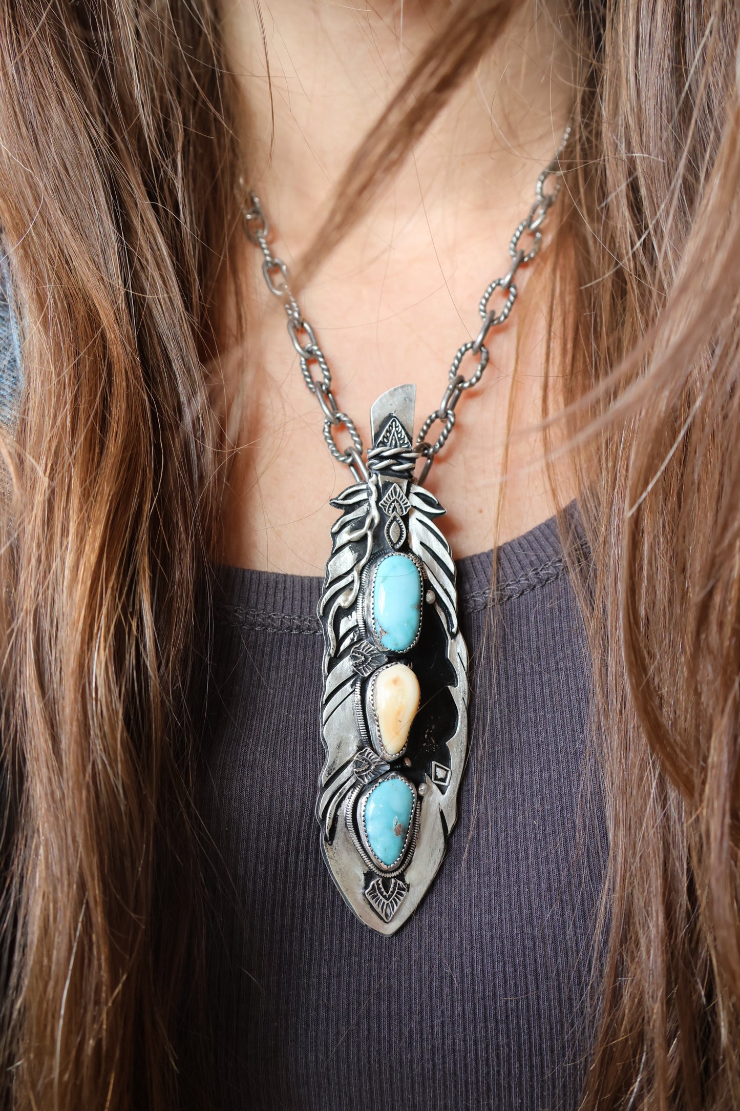 Feather • Elk Ivory and Valley Blue Turquoise Pendant