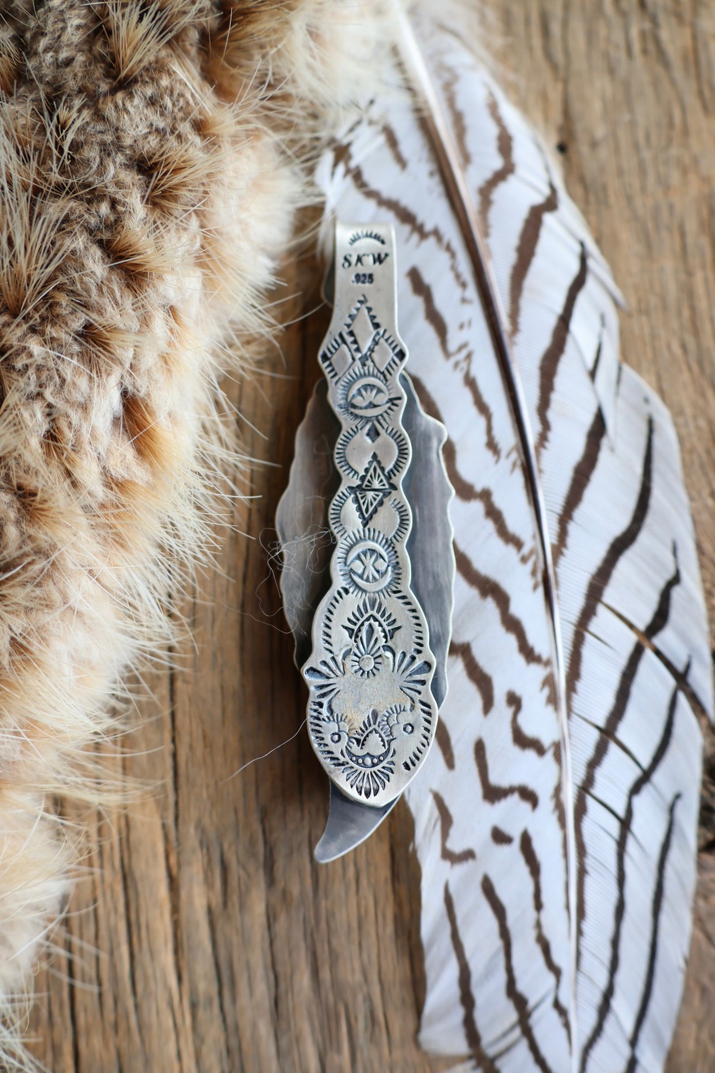 Feather Hat Brim Slider with Blue Gem Turquoise