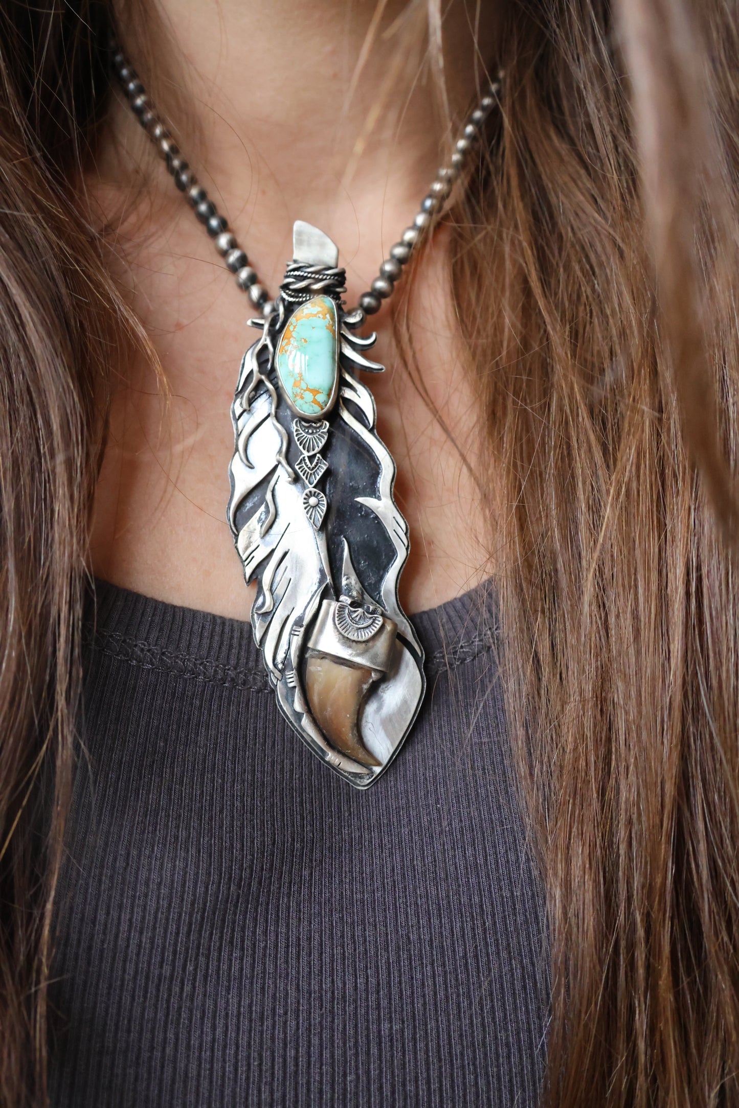 Feather • Bear Claw Royston Turquoise Pendant