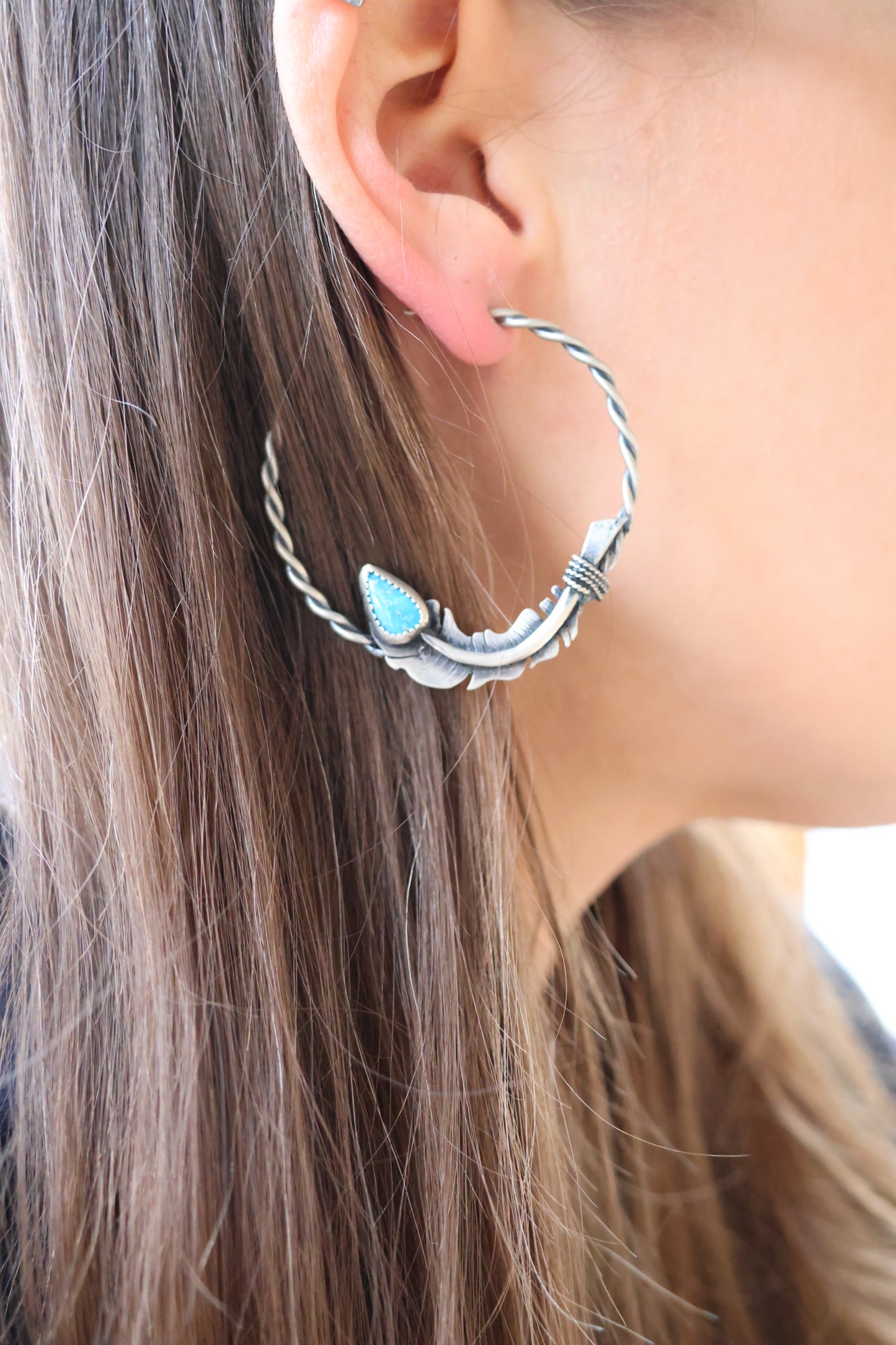 Feather hoops with Kingman turquoise