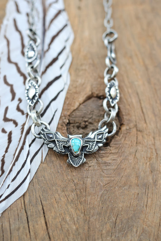 Owl necklace with Kingman turquoise