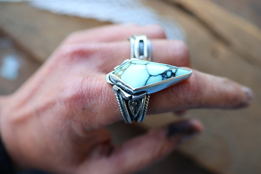 Majestic Angel Wing Variscite Ring Size 8.75