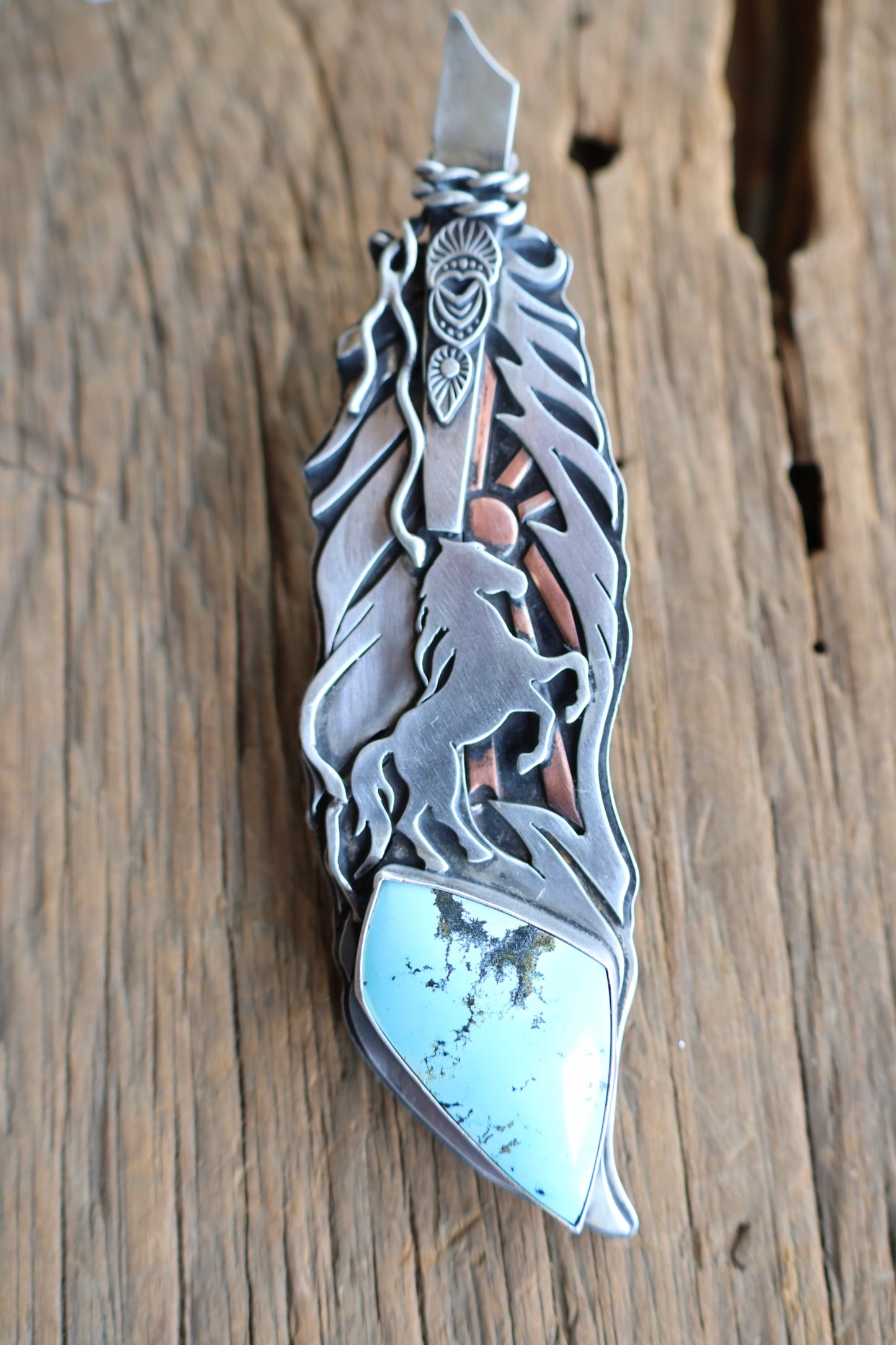 Feather • Battle Mountain Blue Gem Turquoise Pendant