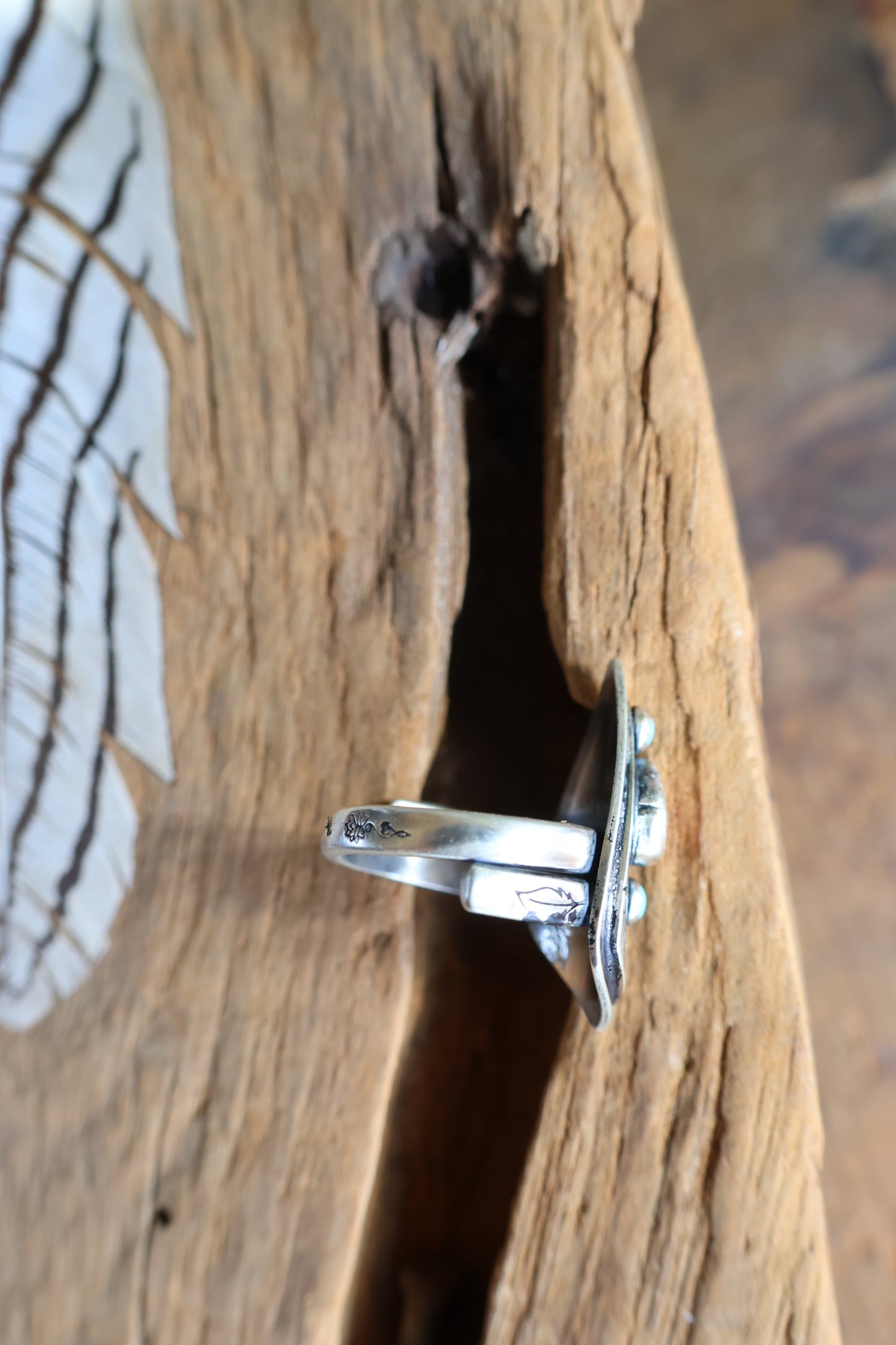 silver flower engraved ring
