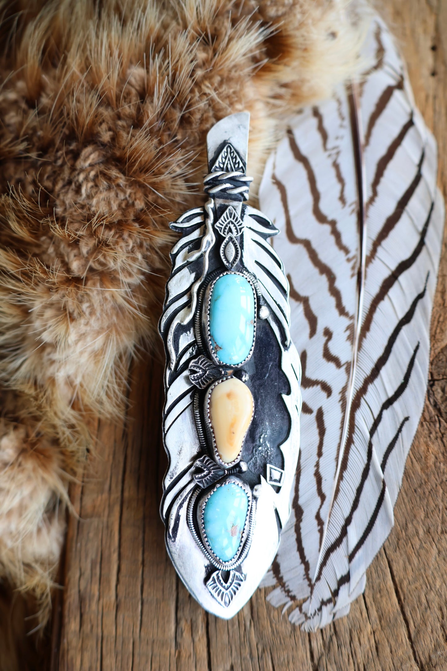 Feather • Elk Ivory and Valley Blue Turquoise Pendant