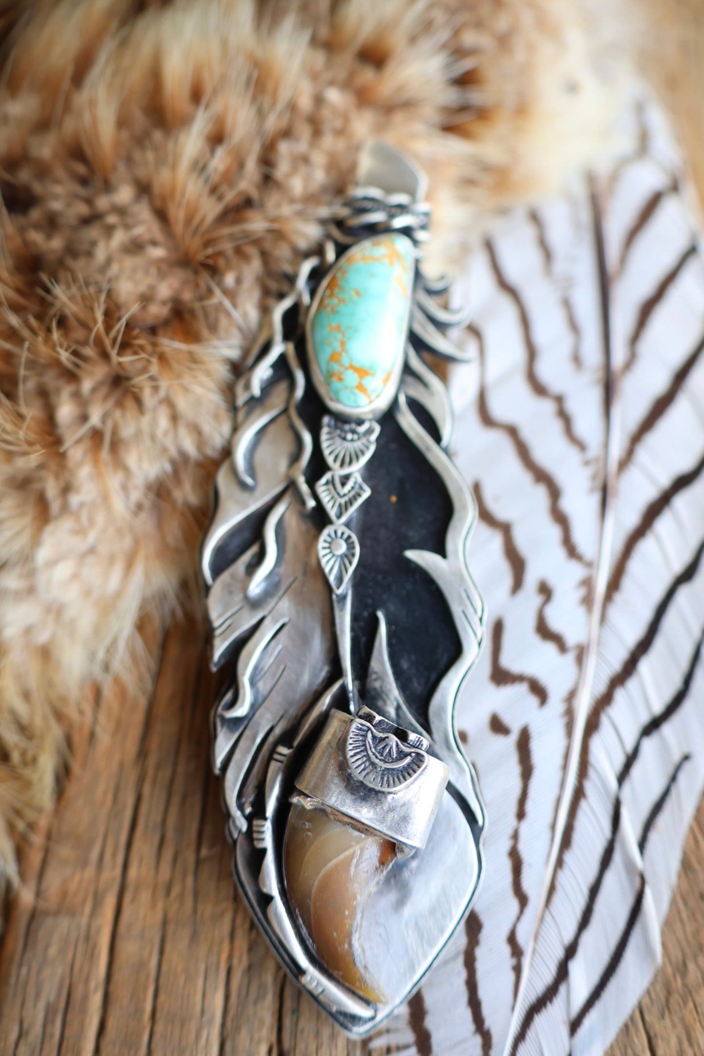 Feather • Bear Claw Royston Turquoise Pendant