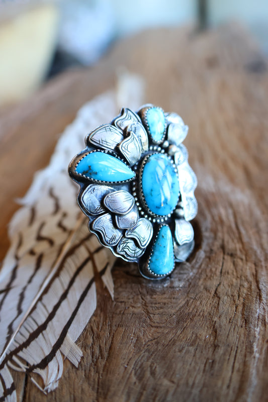 Kingman turquoise flower cluster ring