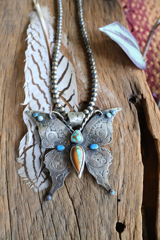 Big butterfly turquoise pendant