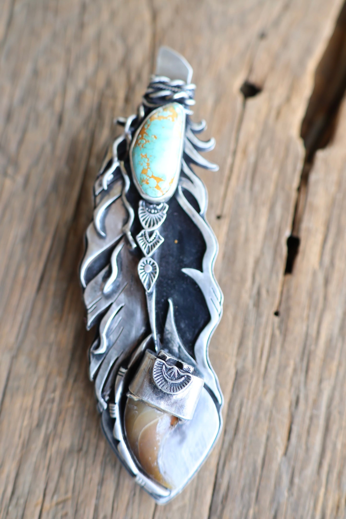 Feather • Bear Claw Royston Turquoise Pendant