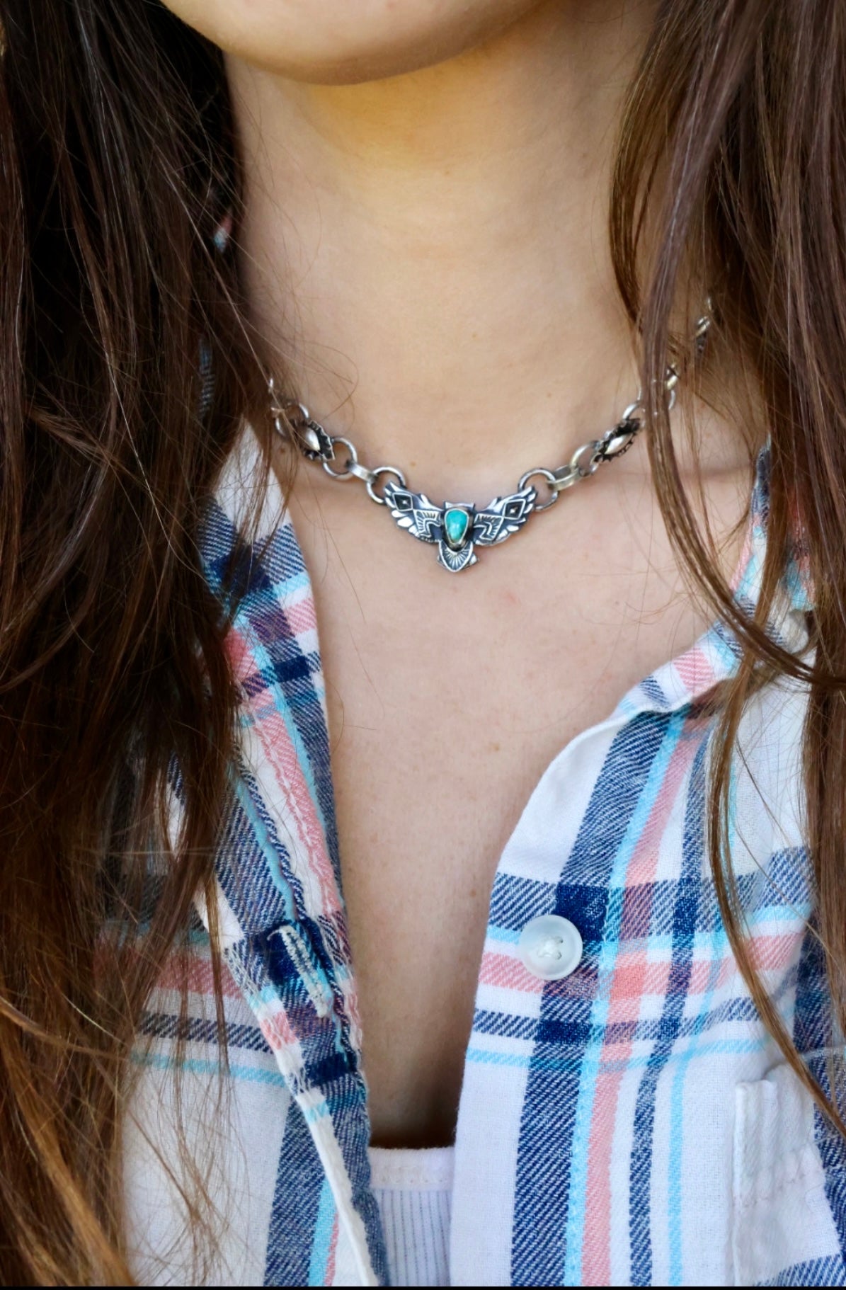 Owl necklace with Kingman turquoise