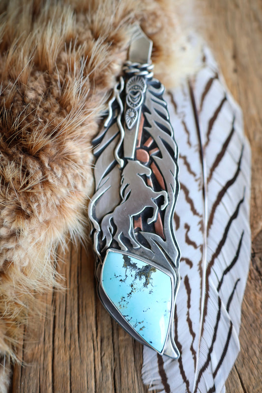 Feather • Battle Mountain Blue Gem Turquoise Pendant