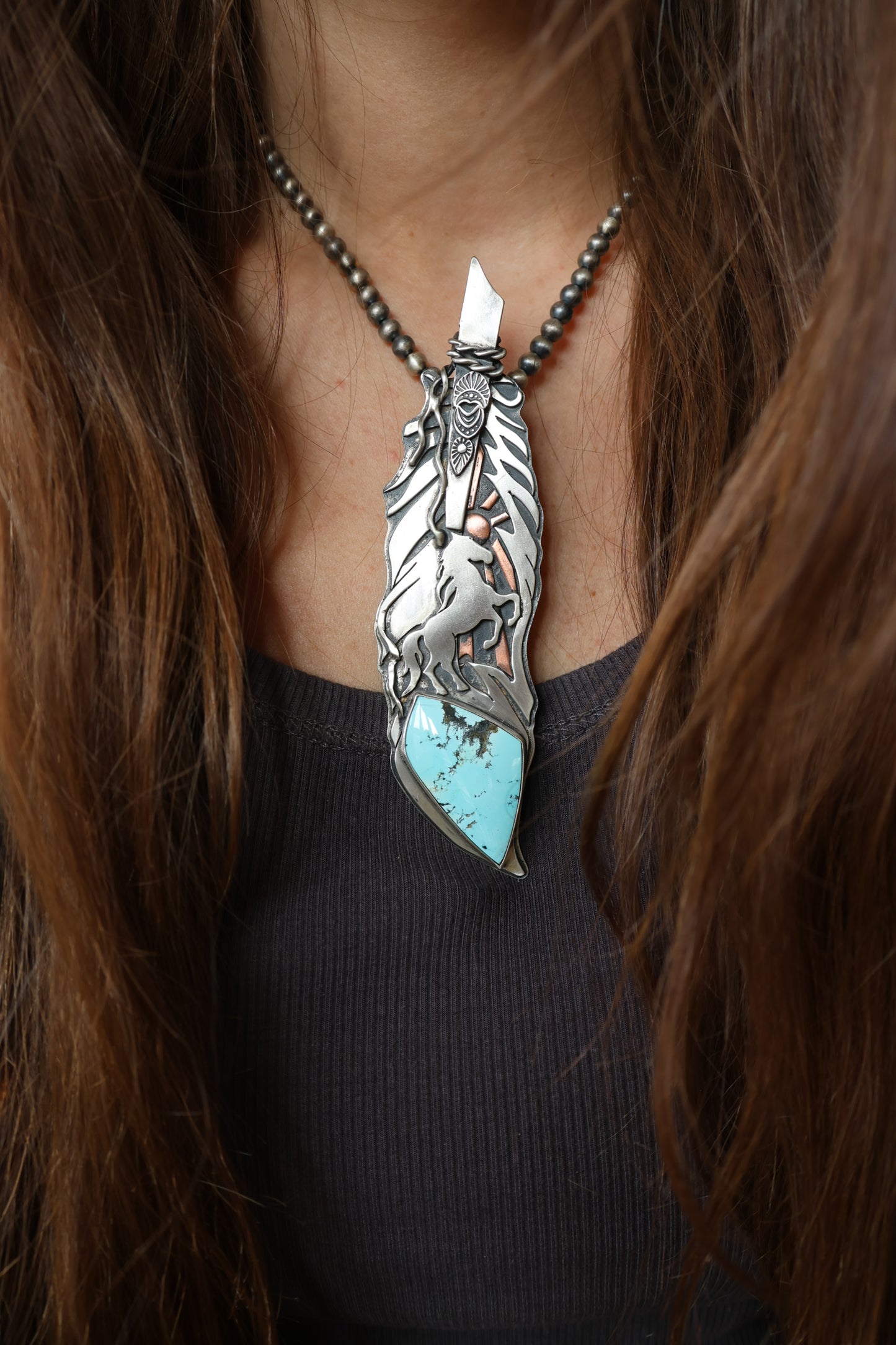 Feather • Battle Mountain Blue Gem Turquoise Pendant