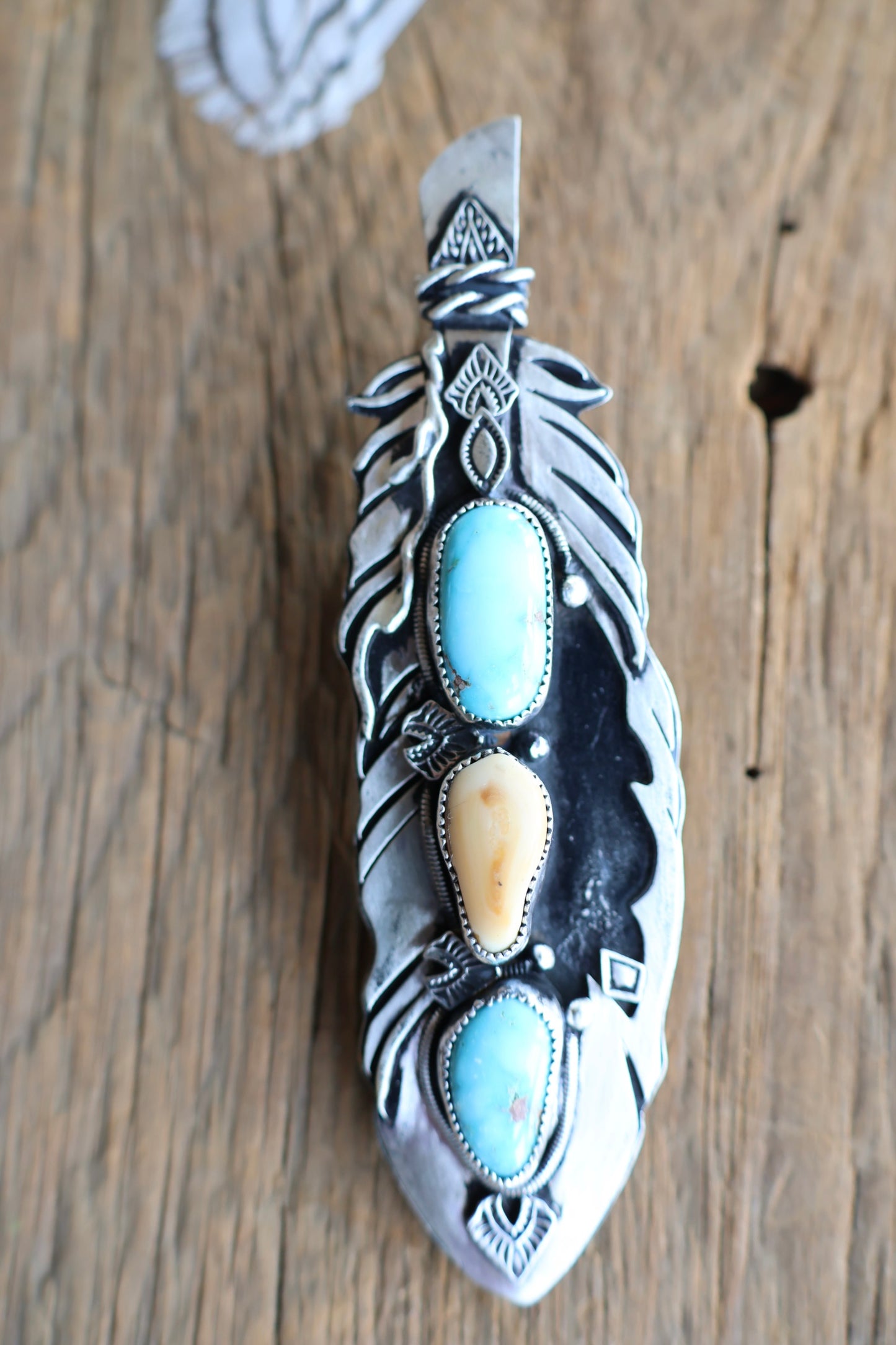 Feather • Elk Ivory and Valley Blue Turquoise Pendant