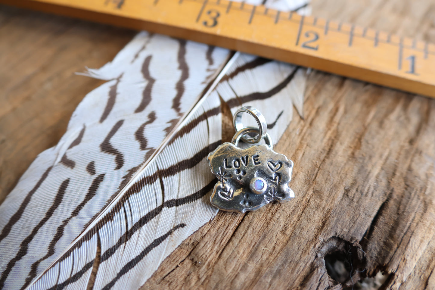 Love charm sterling silver with opal doublet