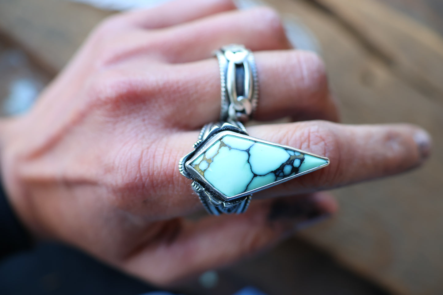 Majestic Angel Wing Variscite Ring Size 8.75