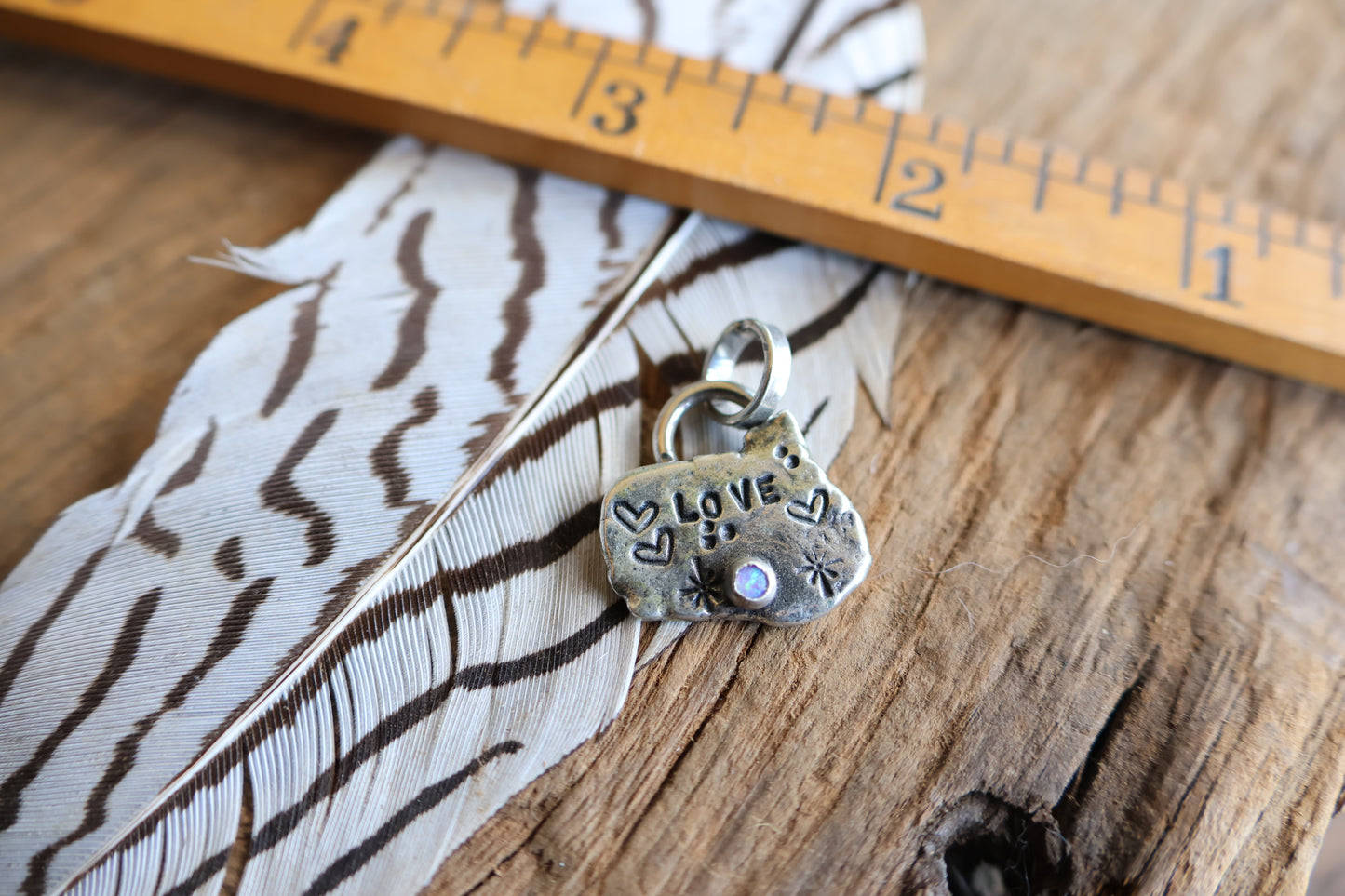 Love charm sterling silver with opal doublet