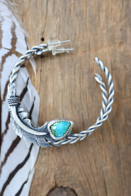 Feather hoops with Sonoran Gold turquoise