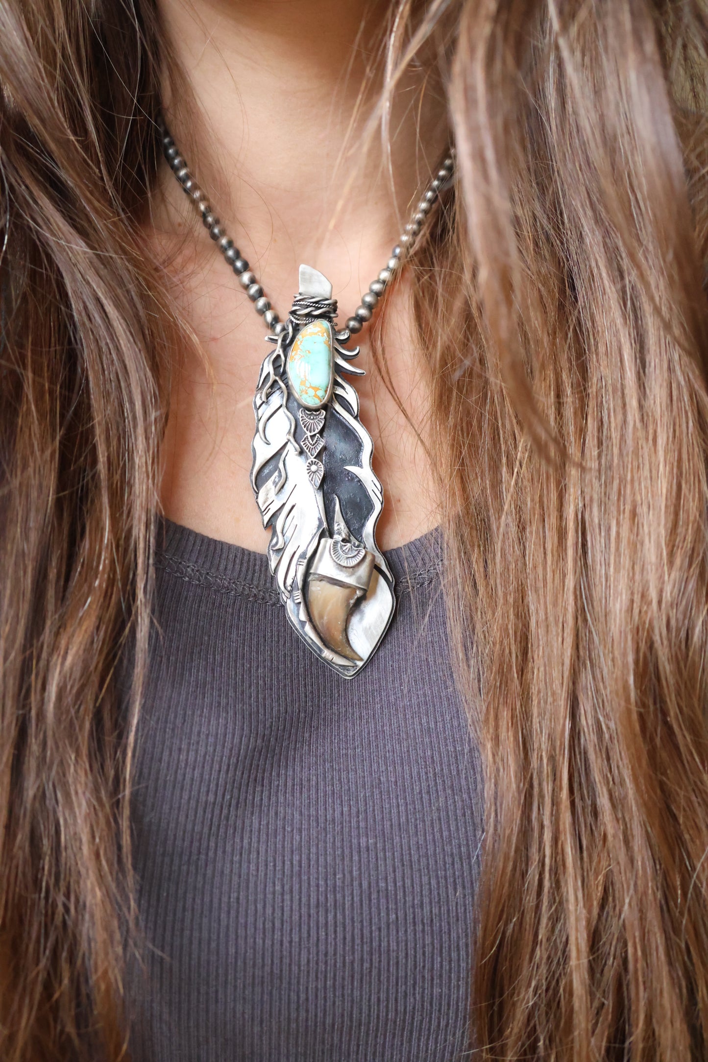 Feather • Bear Claw Royston Turquoise Pendant