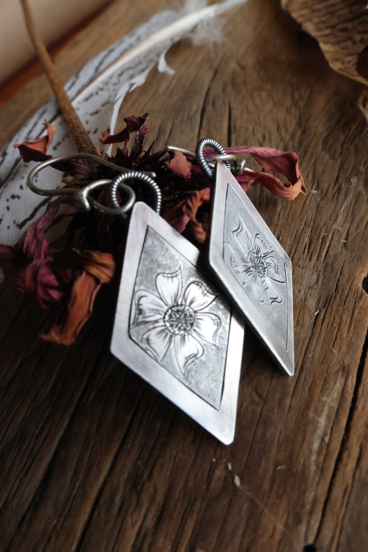 Hand Engraved Diamond Earrings