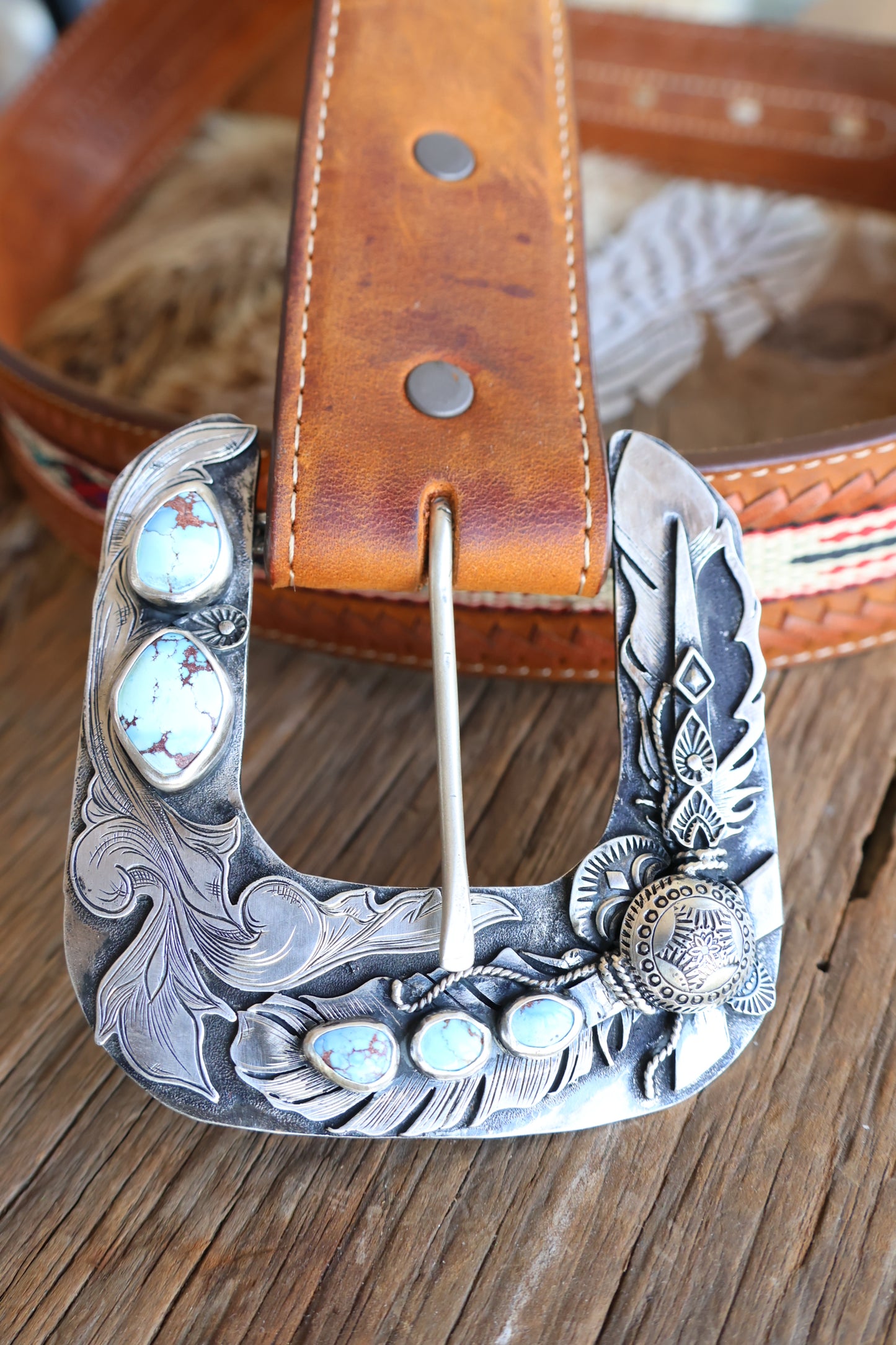 Golden Hills turquoise belt buckle •Solid sterling silver