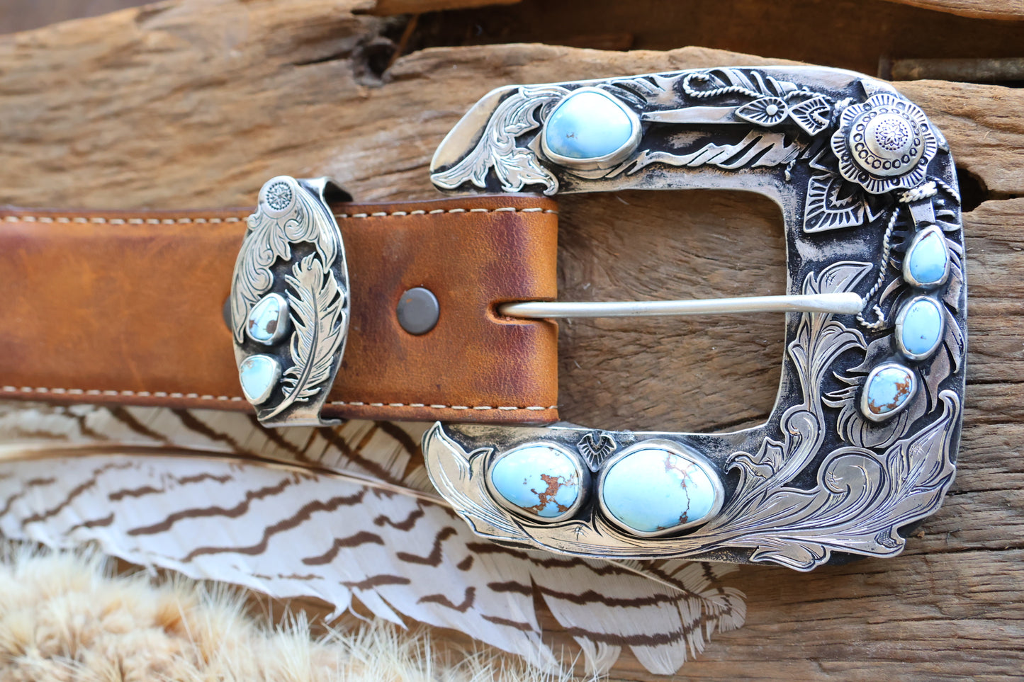 Golden Hills turquoise belt buckle •Solid sterling silver