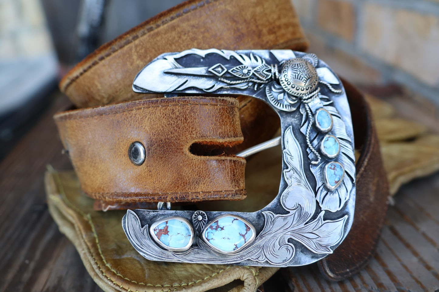 Golden Hills turquoise belt buckle •Solid sterling silver