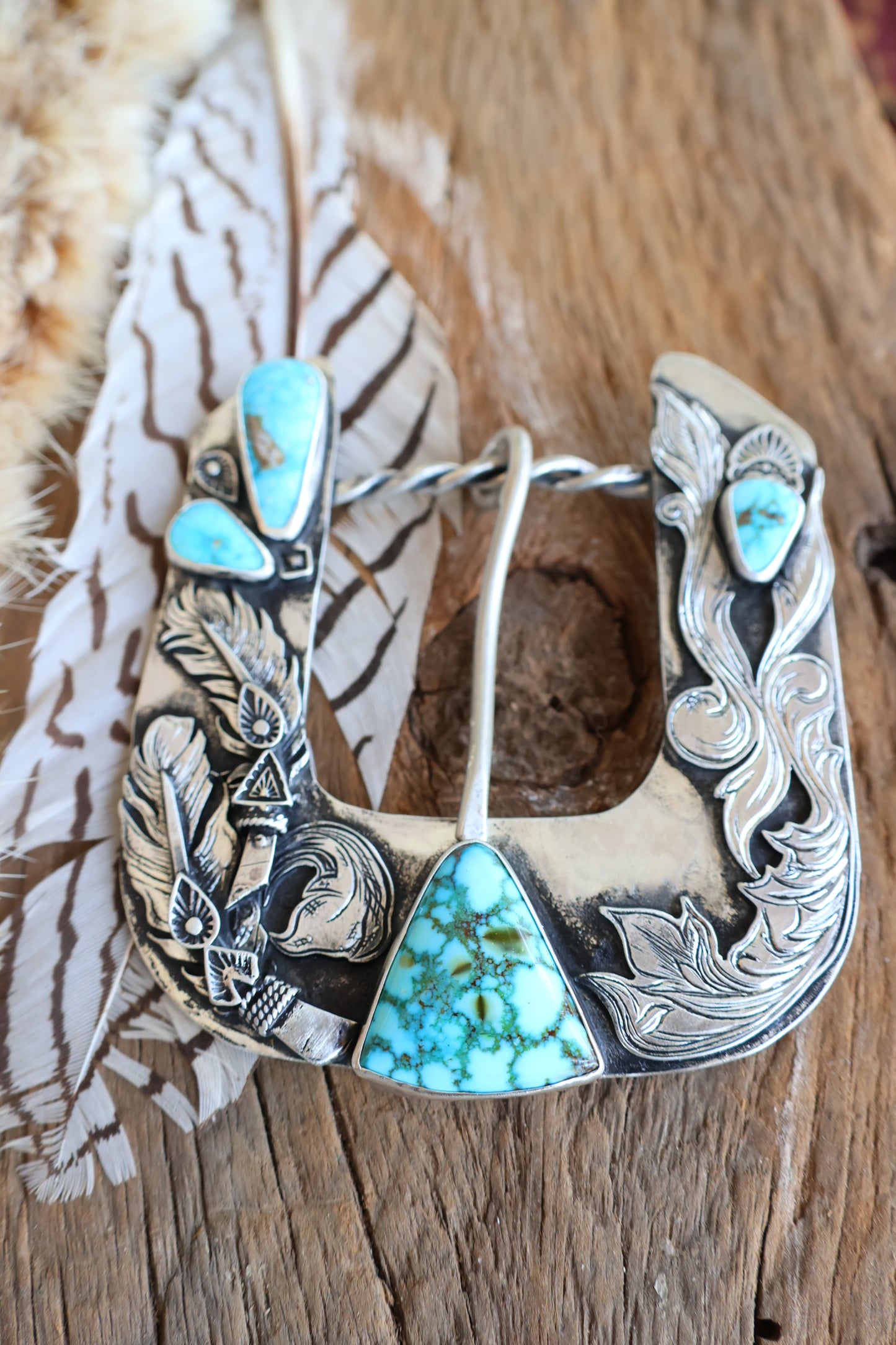 Kingman turquoise belt buckle •Solid sterling silver