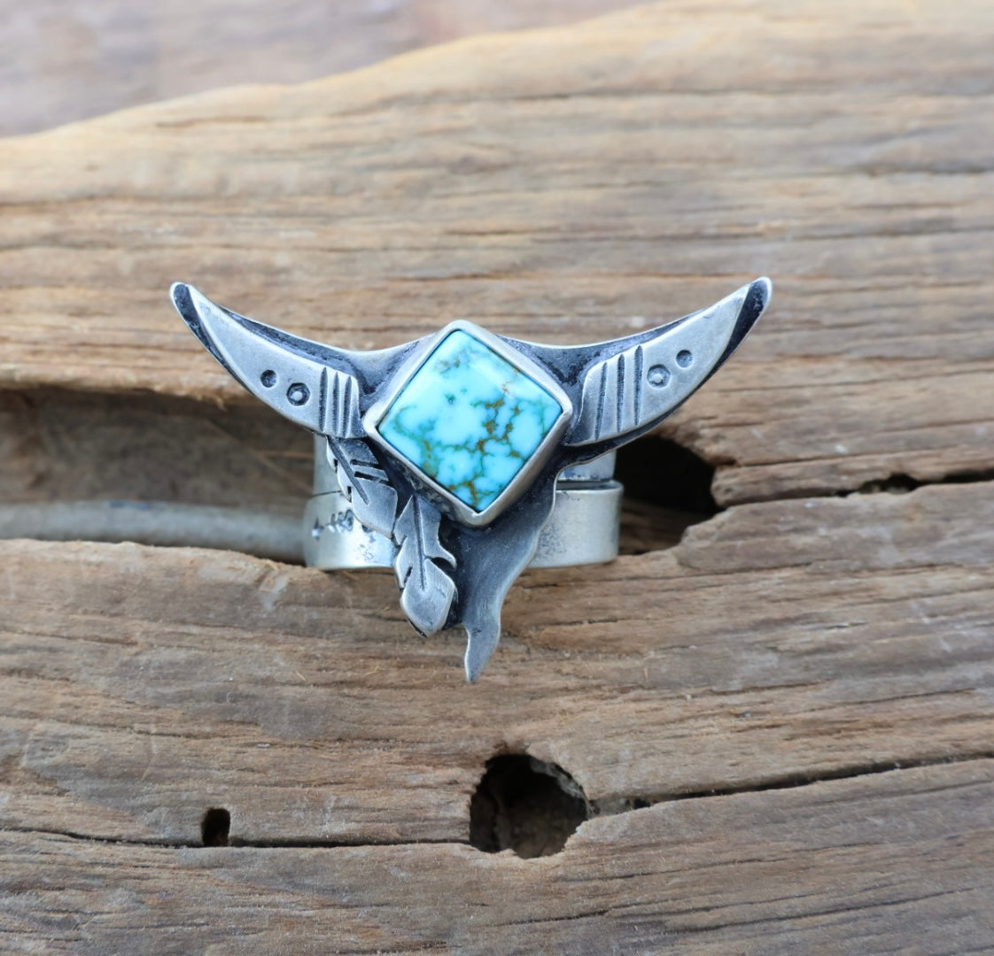 Gretta ring Kingman turquoise long horn adjustable ring