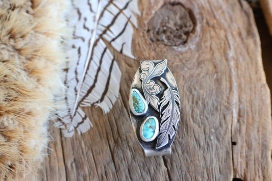 Sterling silver belt keeper with Kingman turquoise