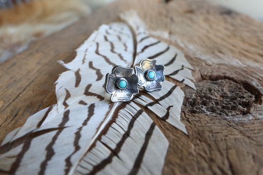 Turquoise flower studs