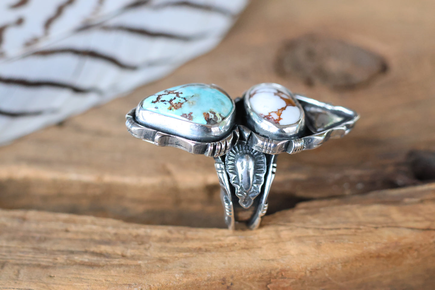 Rattle Snake and Wild Horse double stone Ring