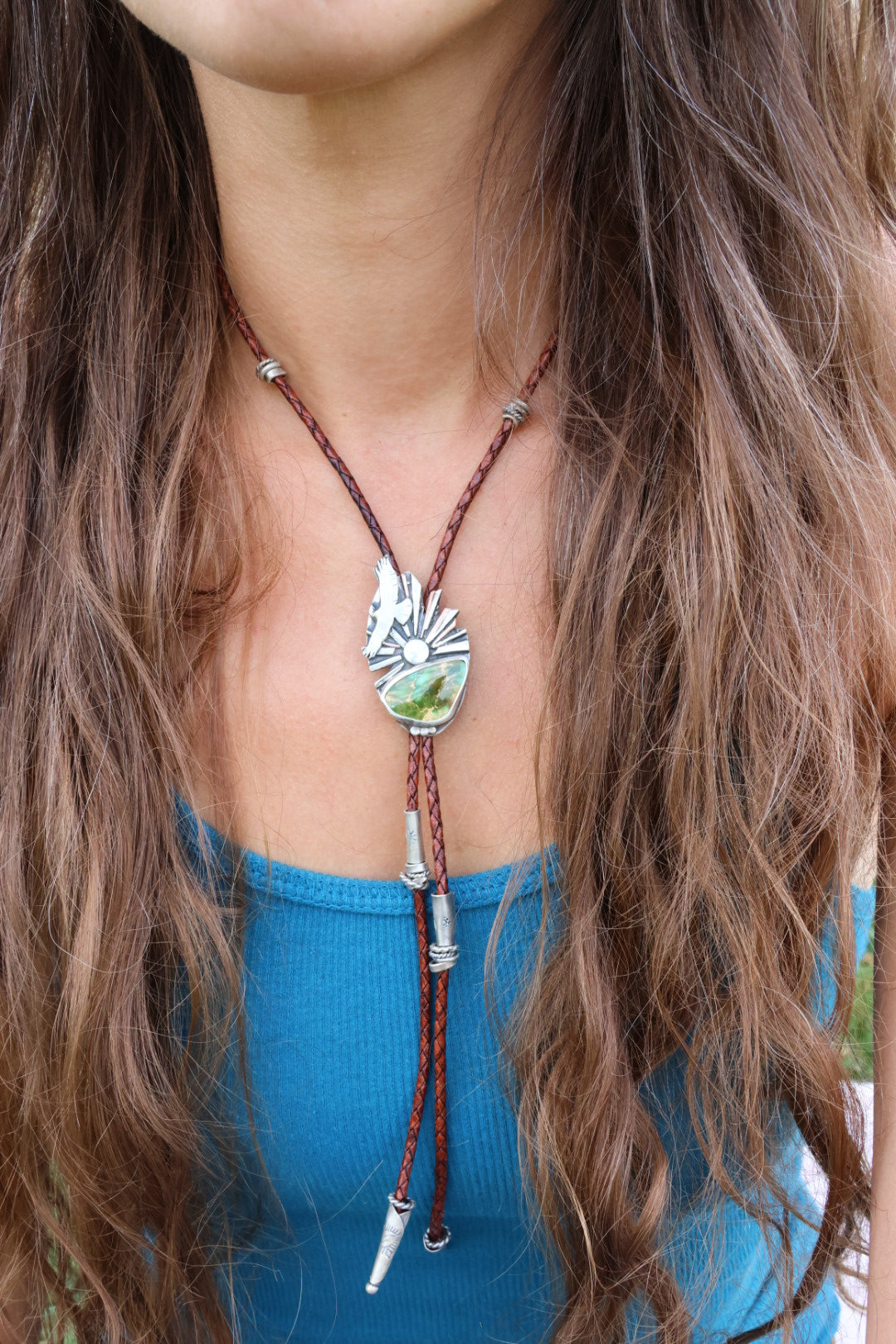 Pilot mountain hawk Bolo necklace