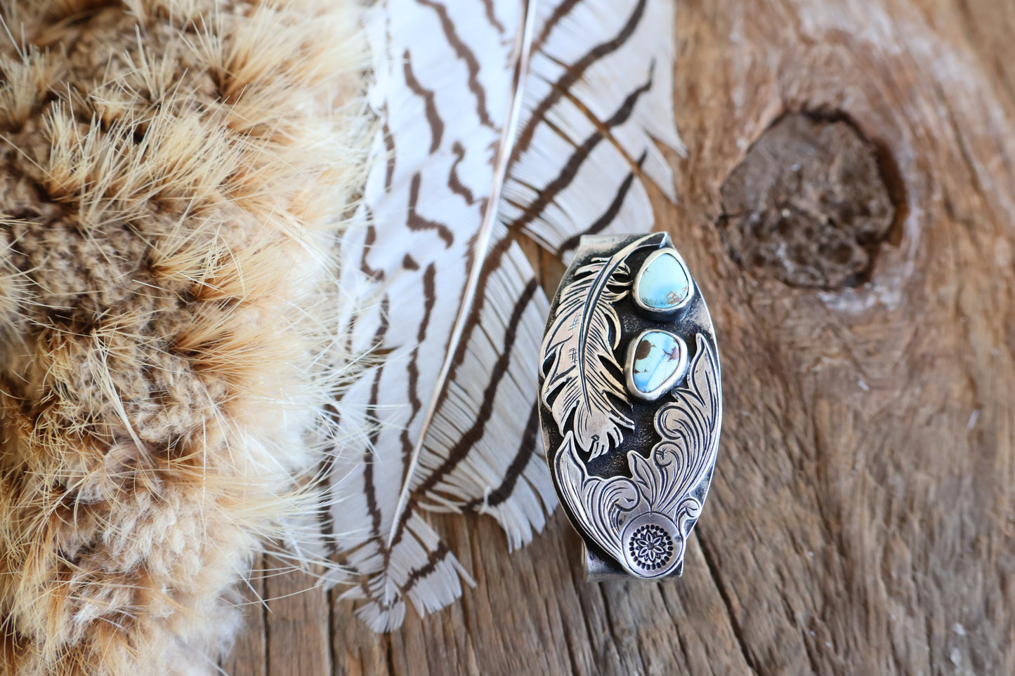 Sterling silver belt keeper with golden hills turquoise