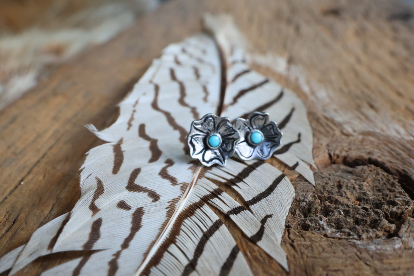 Turquoise flower studs