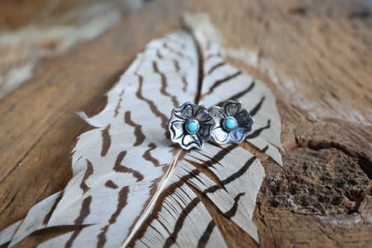 Turquoise flower studs