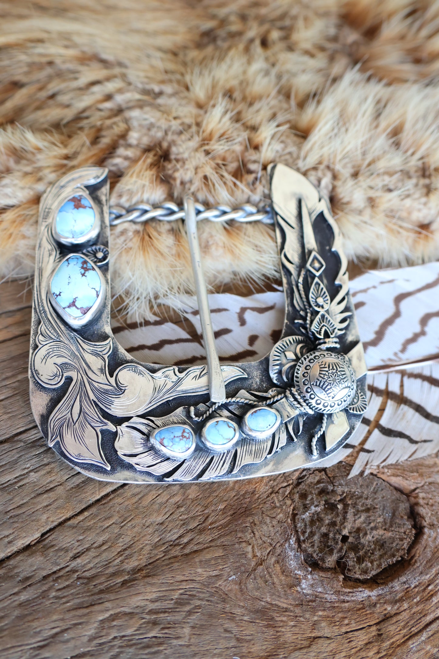 Golden Hills turquoise belt buckle •Solid sterling silver