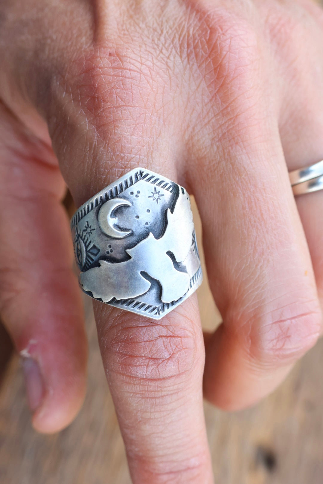 All sterling heavy Owl ring hand stamped size 9.5