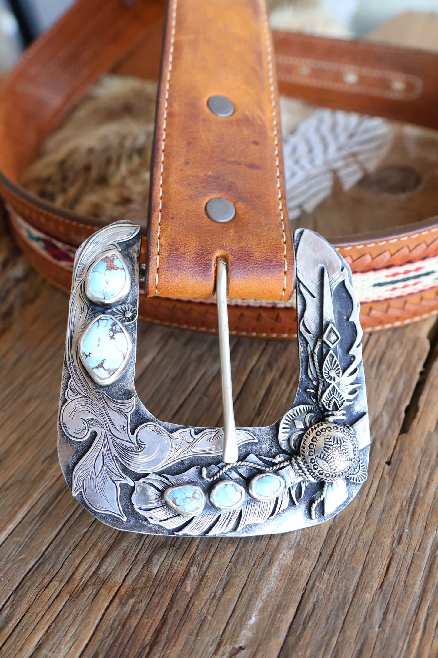 Golden Hills turquoise belt buckle •Solid sterling silver